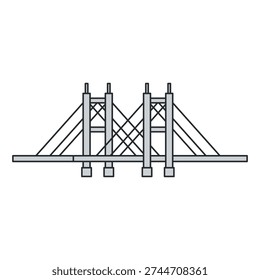 Modern cable-stayed bridge with pylons and suspension cables. Vector illustration. Object isolated on white background.