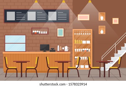 Modern Cafe Coffee Shop Interior Furniture Restaurant Flat Design Illustration