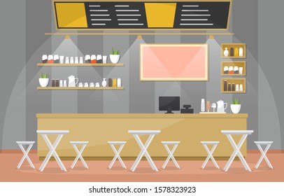 Modern Cafe Coffee Shop Interior Furniture Restaurant Flat Design Illustration