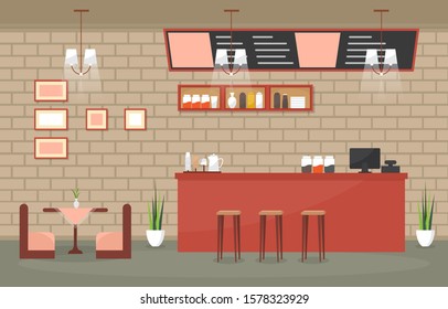Modern Cafe Coffee Shop Interior Furniture Restaurant Flat Design Illustration