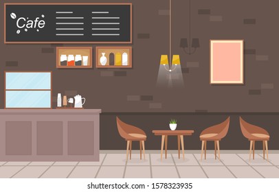 Modern Cafe Coffee Shop Interior Furniture Restaurant Flat Design Illustration