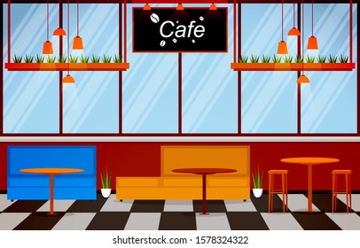 Modern Cafe Coffee Shop Interior Furniture Restaurant Flat Design Illustration