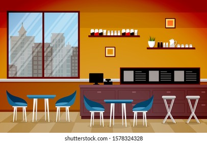 Modern Cafe Coffee Shop Interior Furniture Restaurant Flat Design Illustration