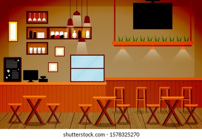 Modern Cafe Coffee Shop Interior Furniture Restaurant Flat Design Illustration