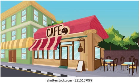 Modern Cafe Exterior Front 34 Cafe Building Exterior Colorful Scenery Vector Illustration Scene Artwork