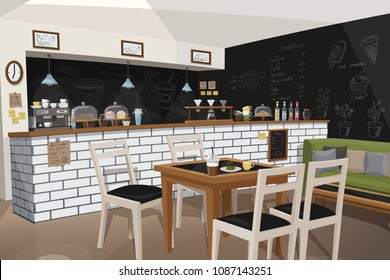 Modern Cafe Interior. 3D illustration