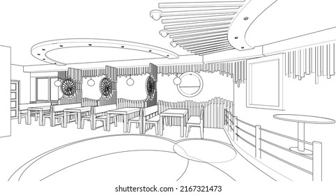 modern cafe interior concept 3d illustration