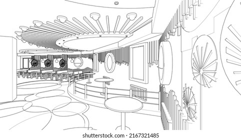 modern cafe interior concept 3d illustration