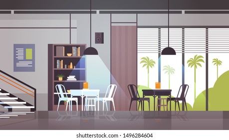 modern cafe interior empty no people restaurant cafeteria design flat horizontal