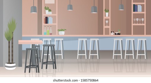 modern cafe interior empty no people restaurant with furniture horizontal vector illustration