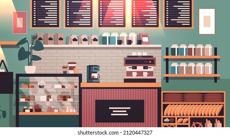 Modern cafe interior empty no people restaurant flat horizontal