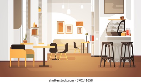 Modern Cafe Interior Empty No People Restaurant Flat Vector Illustration