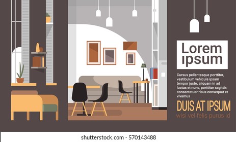 Modern Cafe Interior Empty No People Restaurant Flat Vector Illustration