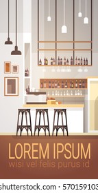 Modern Cafe Interior Empty No People Restaurant Flat Vector Illustration