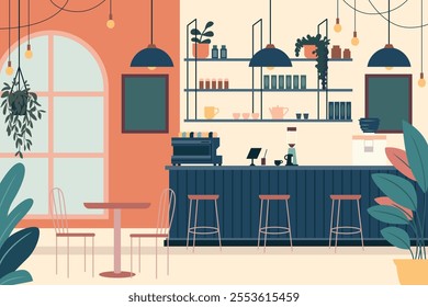 A modern cafe interior. Flat Vector illustration