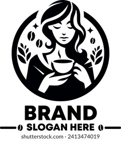 modern cafe logo of a woman holding coffee