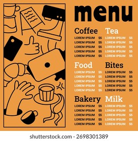 Modern cafe menu poster with bold flat illustration in a clean minimal style.