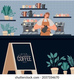 modern cafe shop with barista