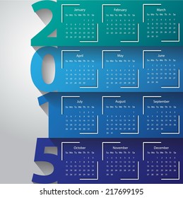 Modern calendar 2015 in ac color paper style. Vector/illustration.
