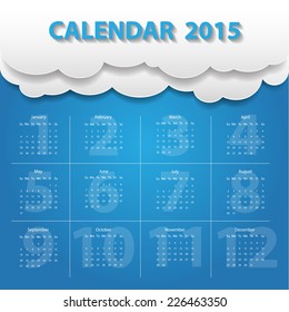 Modern calendar 2015 in cloud and sky background style.Vector/illustration. 