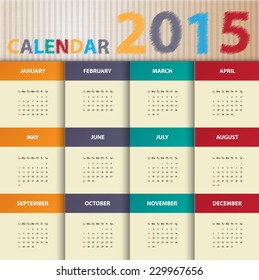 Modern calendar 2015 in paper background style.Vector/illust ration.