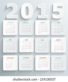 Modern calendar 2015 in a paper official style. Vector.