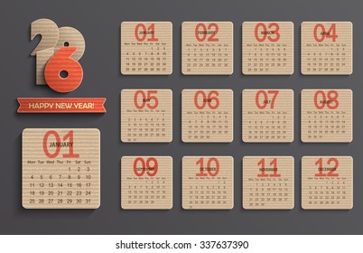 Modern calendar 2015 in a paper official style. Cardboard Calendar Design. Vector illustration.