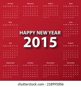 Modern calendar 2015 in red color paper style.Vector/illustration.