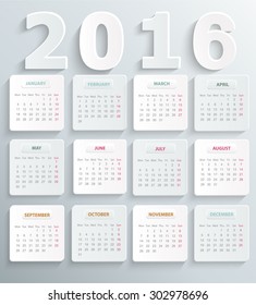 Modern calendar 2016 in a paper official style. Vector illustration.