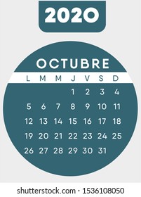 Modern Calendar 2020, Blue. Spanish. October