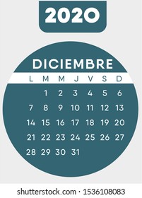Modern Calendar 2020, Blue. Spanish. December