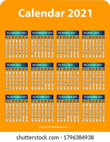 Modern Calendar of 2021 on Color background. 