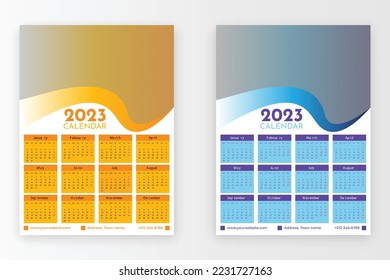 Modern calendar 2023 design template. Wall calendar 2023 year design.