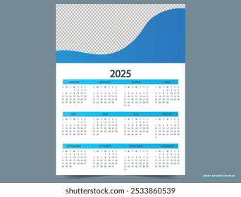 Modern calendar 2025 on one page. Image for printing.