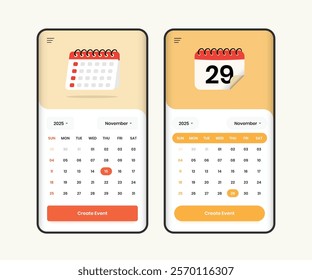 Modern calendar app design concept with simple minimalist illustration design