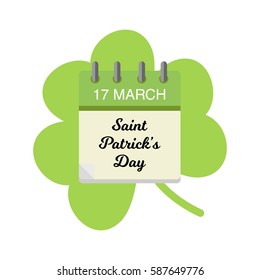 Modern calendar icon with a clover petal for Saint Patrick's Day.
Vector design concept for holidays infographic.