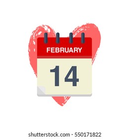 Modern calendar icon with a hand drawn heart for Valentines Day background.
Elegant composition for 14th of February.
Vector illustration.