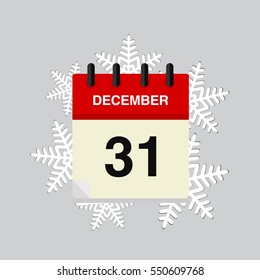 Modern calendar icon with snowflakes for New Year.
Elegant composition for December 31.
Vector illustration flat style.