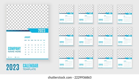 Modern Calendar template for 2023 year. Week starts on Sunday. New year 2023 calendar