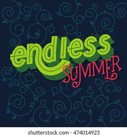 Modern calligraphic summer beach vector design .Summer time background. Vivid cheerful summer flyer, poster, vector illustration.