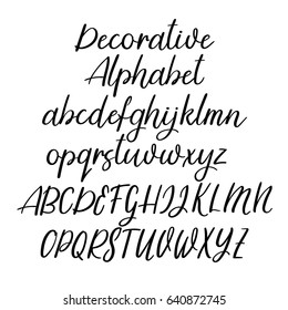 Modern calligraphy alphabet. Handwritten brush letters. Uppercase, lowercase. Hand lettering font for your design: wedding calligraphy, logo, slogan, window decor, postcard, greeting card