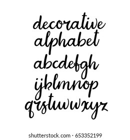 Modern calligraphy alphabet. Handwritten lowercase letters. Hand lettering font for your design: wedding calligraphy, logo, slogan, window decor, postcard, greeting card