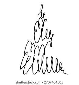 Modern calligraphy christmas tree design for festive decor and greeting cards. Black and white graphics. New Year illustartion. For postcard, banner, textile, packaging. Chaotic Christmas tree