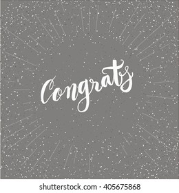 Modern calligraphy congratulations poster with a dotted background and radial ray pattern. Brush lettering vector design for posters, cards, t-shirts, banners, web. Hand lettered word in vector format