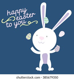 Modern calligraphy. Happy Easter typography background. Happy easter cards with Easter eggs. Vector illustration.	Happy Easter bunny.