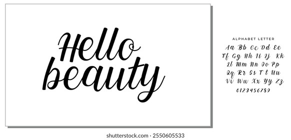 Modern calligraphy inspirational quote - hello beauty. Modern calligraphy brush lettering. Vector card or poster design with unique typography.