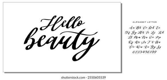 Modern calligraphy inspirational quote - hello beauty. Modern calligraphy brush lettering. Vector card or poster design with unique typography.