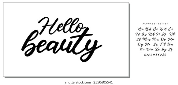 Modern calligraphy inspirational quote - hello beauty. Modern calligraphy brush lettering. Vector card or poster design with unique typography.