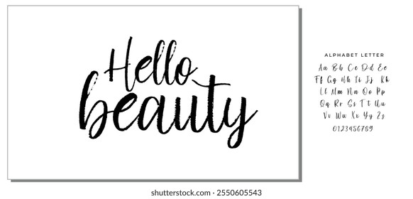 Modern calligraphy inspirational quote - hello beauty. Modern calligraphy brush lettering. Vector card or poster design with unique typography.