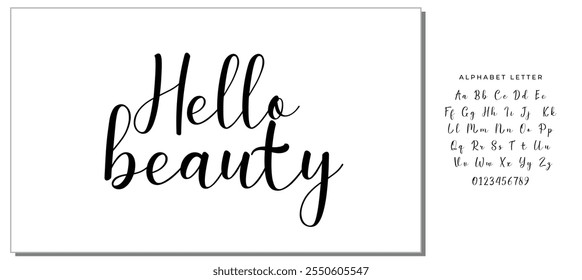 Modern calligraphy inspirational quote - hello beauty. Modern calligraphy brush lettering. Vector card or poster design with unique typography.